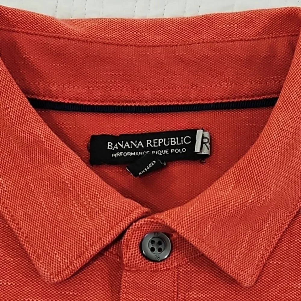 Banana Republic Performance‎ Pique Polo Men's Medium Orange Slubby Cotton EUC LN